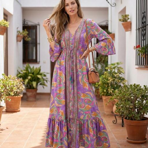 VESTIDO LARGO ESTAMPADO SEDA  [3]