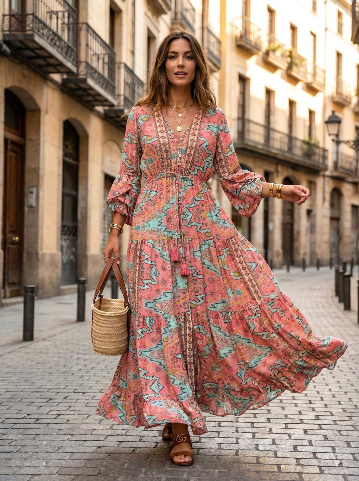 VESTIDO LARGO ESTAMPADO SEDA