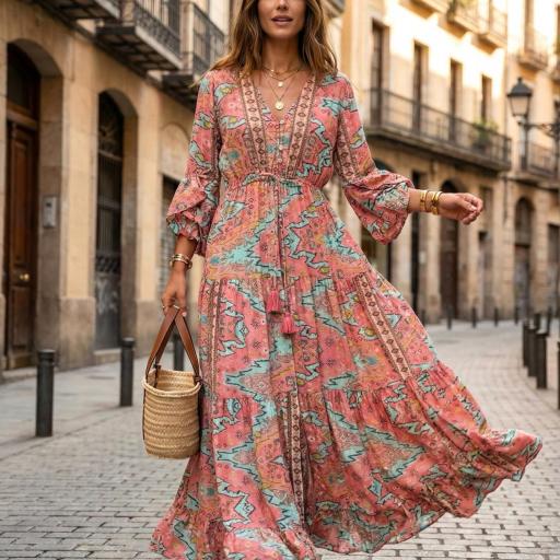 VESTIDO LARGO ESTAMPADO SEDA 