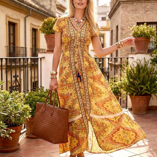 VESTIDO ESTAMPADO VORDADO CUELLO V  [0]