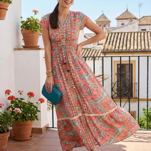 VESTIDO ESTAMPADO VORDADO CUELLO V  [1]