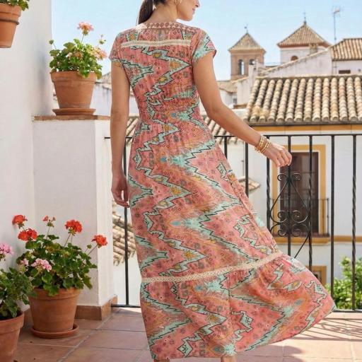 VESTIDO ESTAMPADO VORDADO CUELLO V  [2]