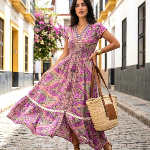 VESTIDO ESTAMPADO VORDADO CUELLO V  [3]