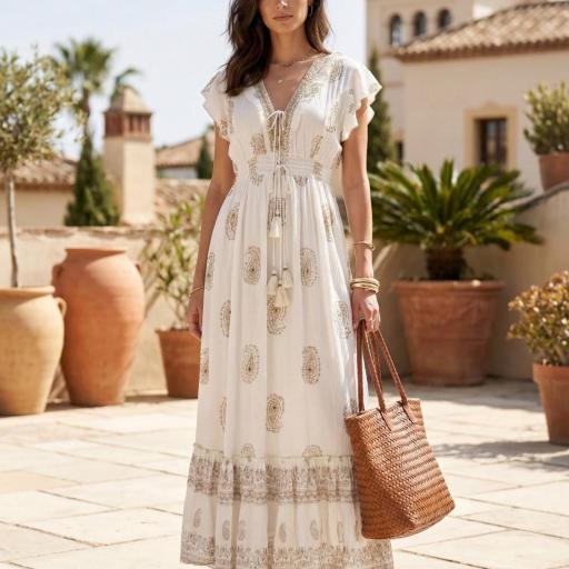 VESTIDO LARGO BLOCK PRINT BORDADO  [1]