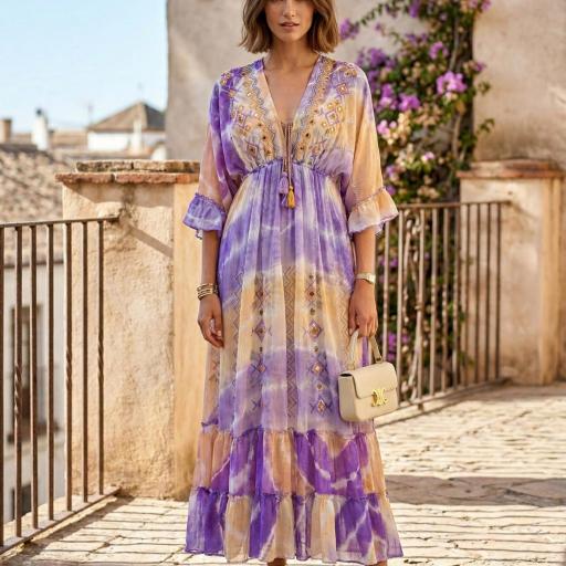 VESTIDO TIE DYE BORDADO ESCOTE V  [2]