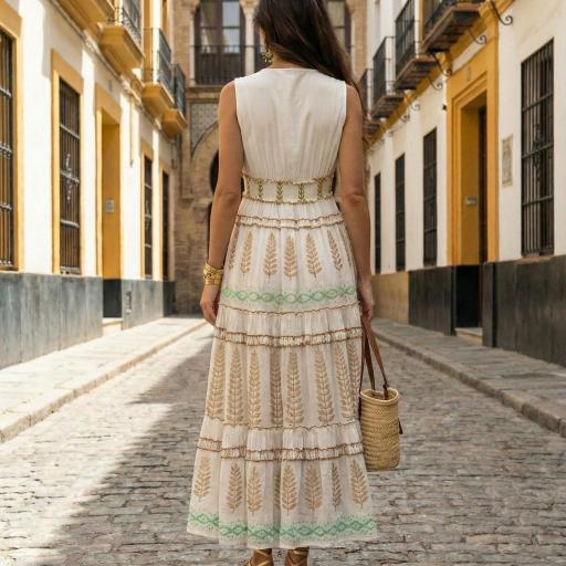 VESTIDO ESTAMPADO HOJAS BORDADO  [3]