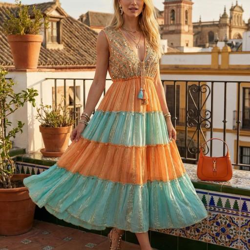 VESTIDO LARGO LUREX BORDADO