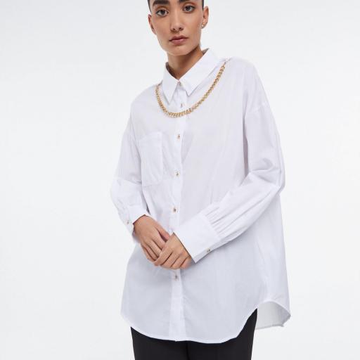 CAMISA BALNCA MANGA LARGA CON DETALLE ALGODON