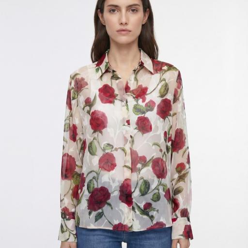 CAMISA ESTAMPADO FLORAL MANGA LARGA CUELLO CAMISERO