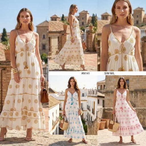 VESTIDO FINO ESTAMPADO  BLOCKPINT  CON BORDADO  [0]