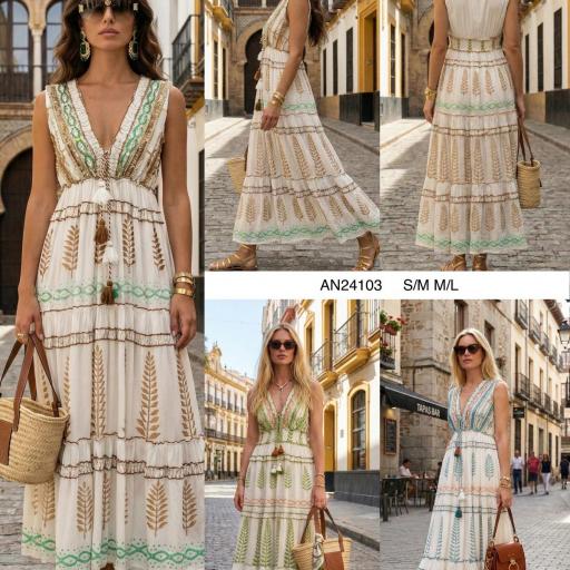VESTIDO ESTAMPADO HOJAS BORDADAS [0]