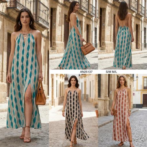 VESTIDO HALTER BORDADO ESTAMPADO ETNICO  [0]