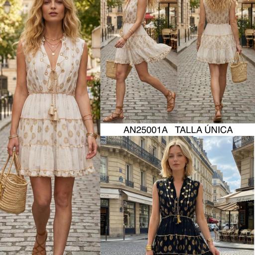 VESTIDO CORTO GOLD BLOCKPRINT 