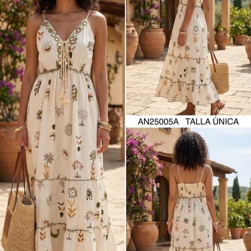 VESTIDO LARGO ESTAMPADO/ BORDADO 