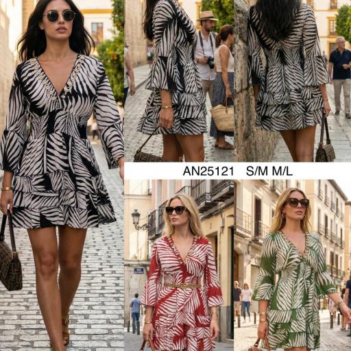 VESTIDO CORTO EST HOJAS NIDO DE ABEJA
