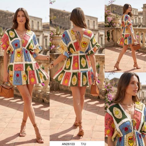 VESTIDO CORTO ESTAMPADO CON BORDADO  [0]