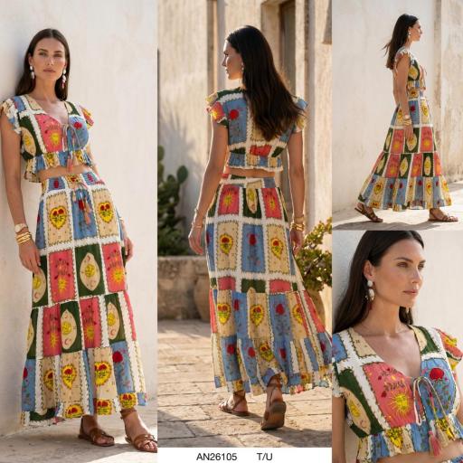 CONJUNTO TOP/ FALDA  ESTAMPADO CON BORDADO  [0]