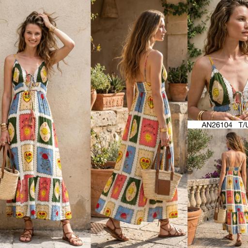 VESTIDO LARGO ESTAMPADO CON BORDADO  [0]