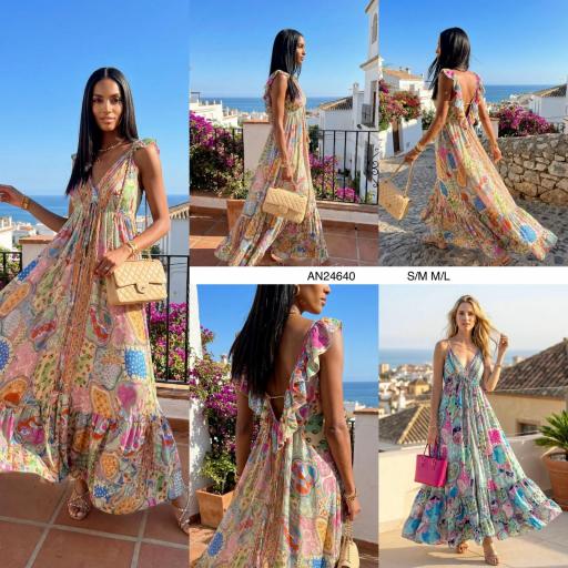 VESTIDO ESTAMPADO VOLANTE ESPALDA 