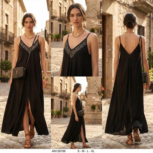 VESTIDO LARGO LISO BORDADO 