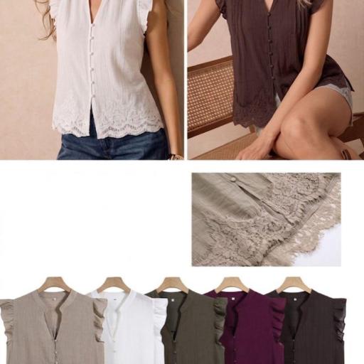 BLUSA ESCOTE EN V Y BOTONES FRONTALES 
