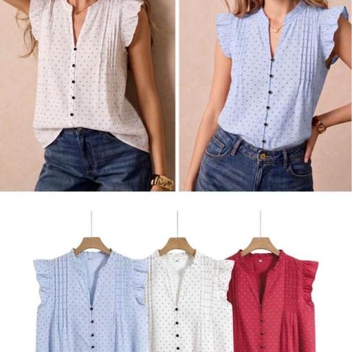 BLUSA DE LUNARES CON ESCOTE EN V, 