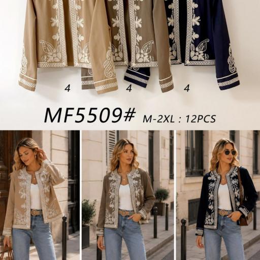 CHAQUETA CASUEL ABIERTA CON BORDADO FLORAL