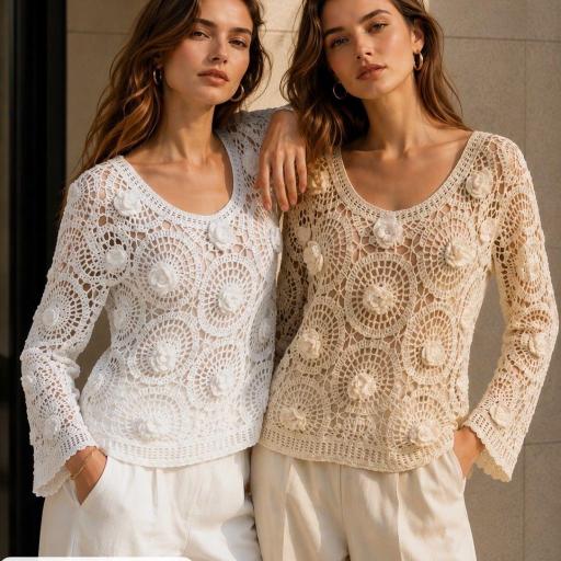 BLUSA DE MANGA LARGA EN TEJIDODE GANCHILLO  [0]
