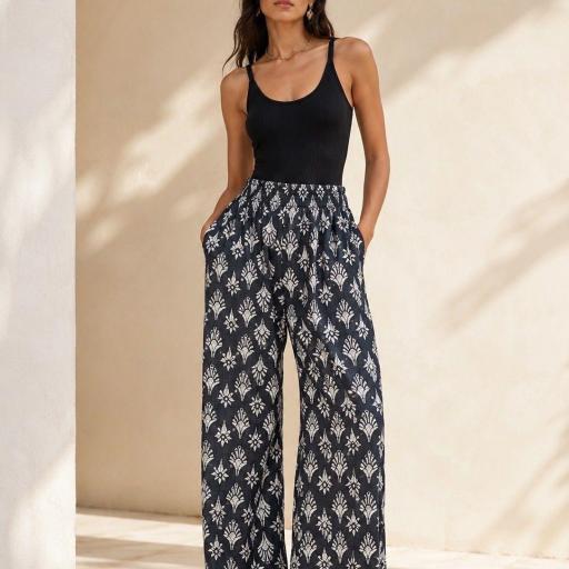 PANTALON DE ESTILO PALAZZO CON BOLSILLOS LATERALES  [0]