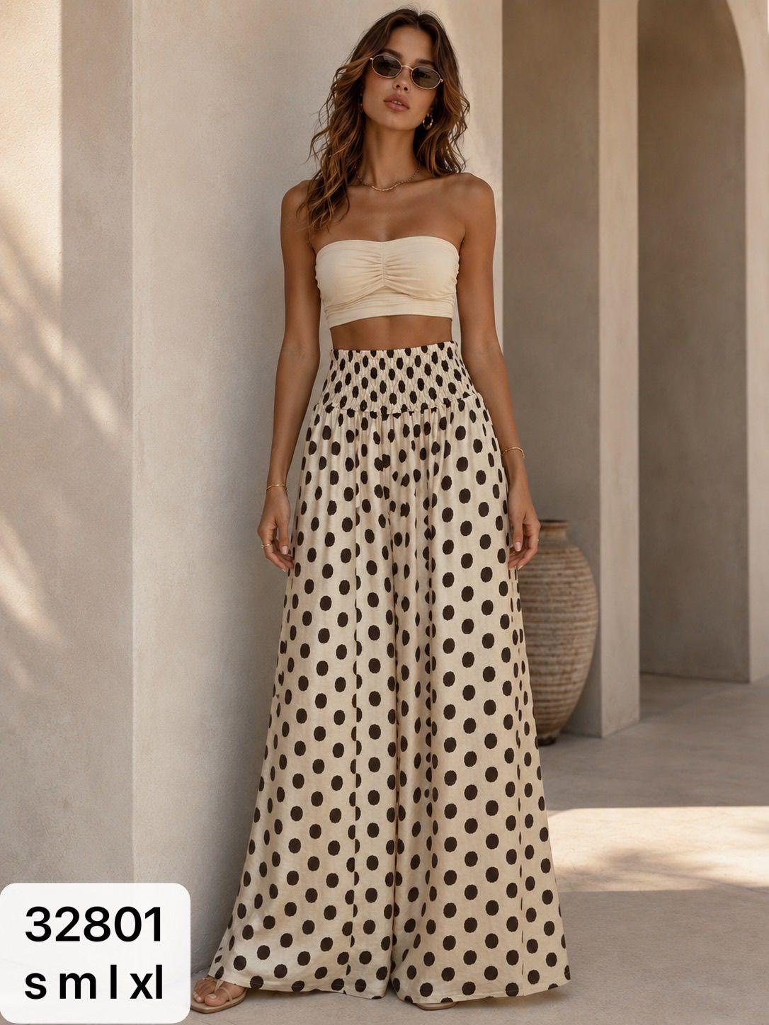 PANTALON LARGO CINTURA ELASTICA ANCHA CON EFECTO FRUNCIDO