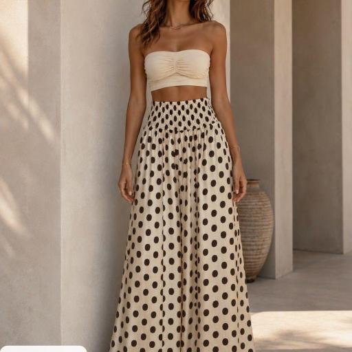 PANTALON LARGO CINTURA ELASTICA ANCHA CON EFECTO FRUNCIDO 