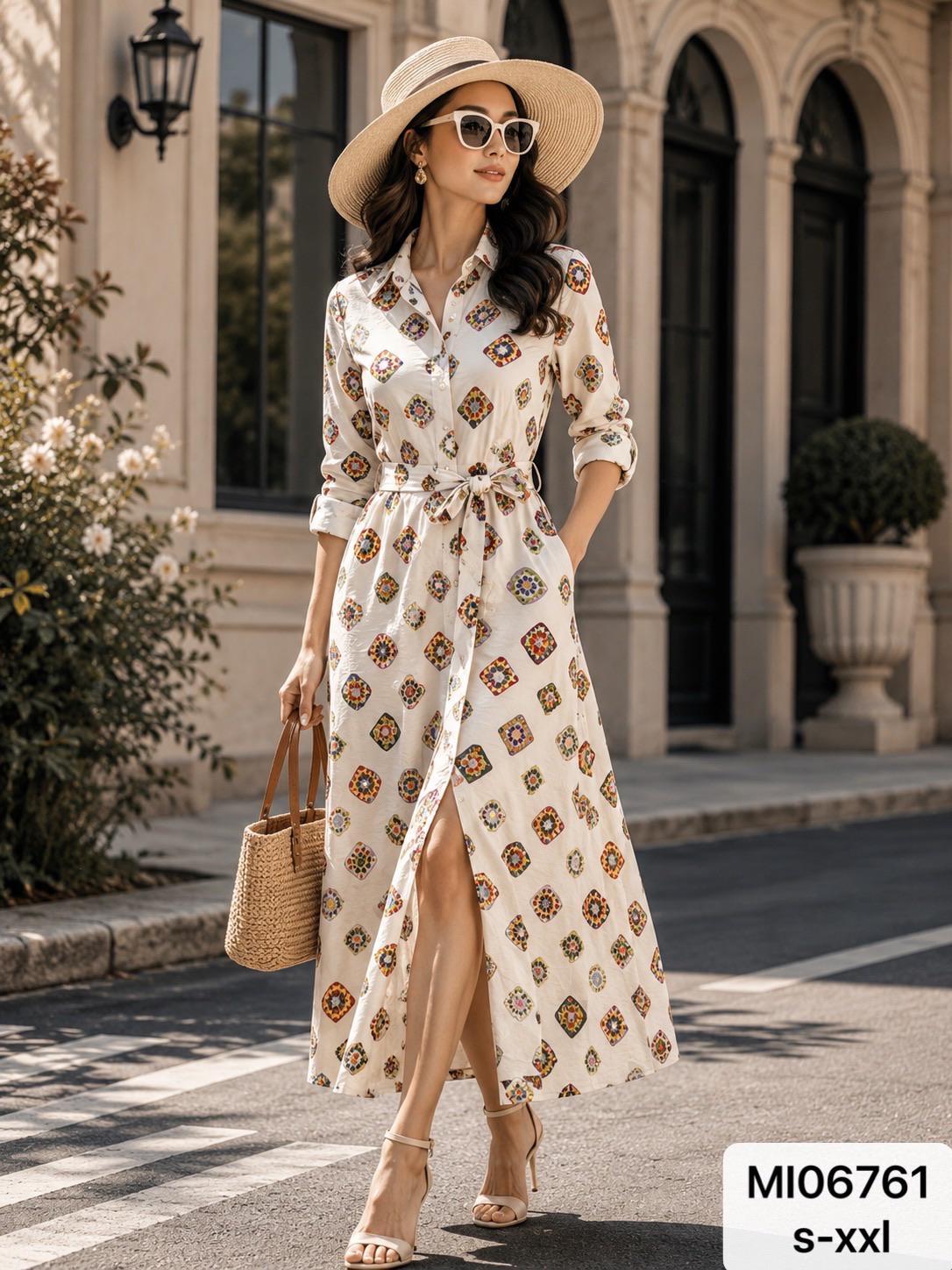 VESTIDO CAMISERO CON CINTURON DE TELA DEL MISMO ESTAMPADO