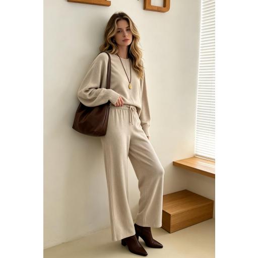 PANTALON  DE PUENTO DE CORTE RECTO CINTURA ELASTICA  [1]