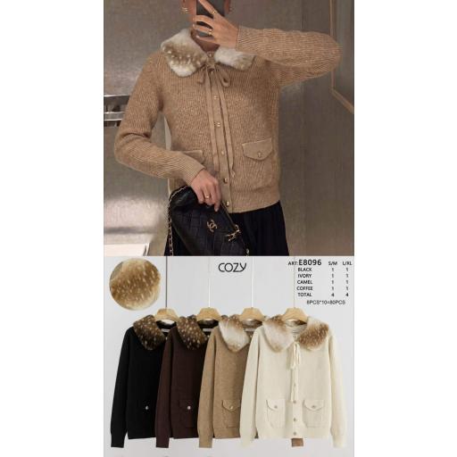 CARDIGAN DE PUNTO CUELLO DE PELO SINTETICO  [0]