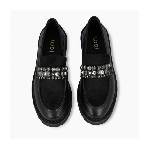 Mocasín piel negra con pedrería de Lodi [1]