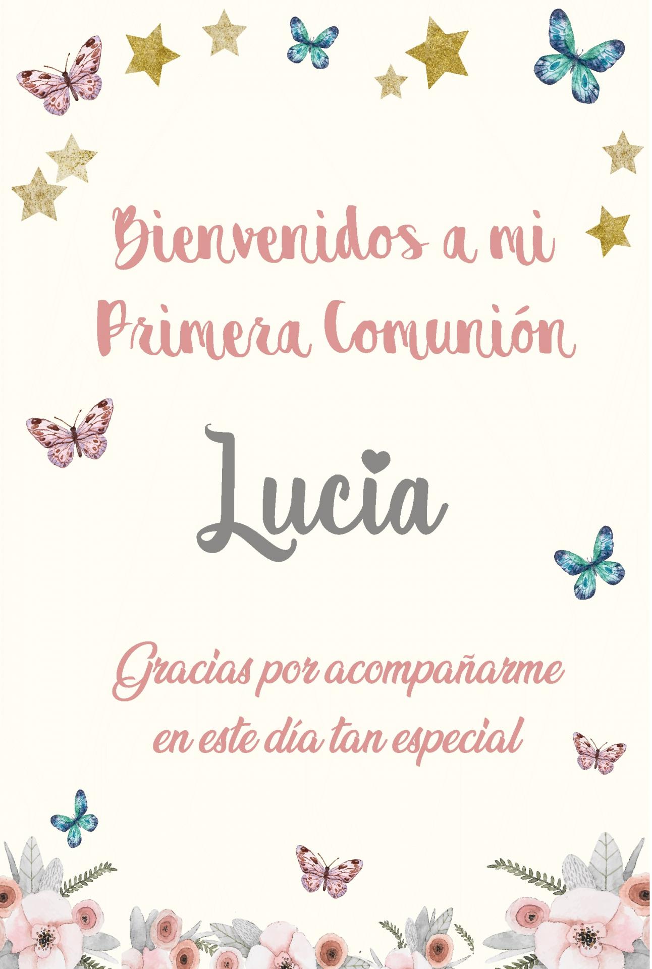 Cartel Bienvenida Primera Comunión Floral Mariposas - Doys Photocall