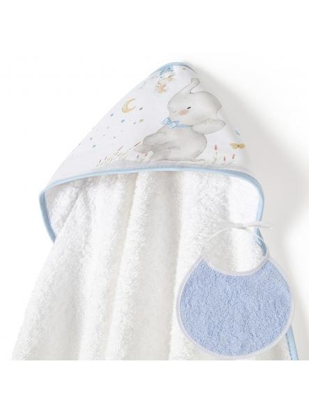 Capa de Baño con babero para bebe INTERBABY "elefante" blanca celeste [0]