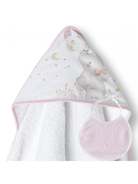 Capa de Baño con babero para bebe INTERBABY "elefante" blanca rosa [0]