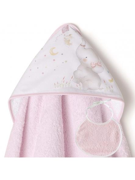 Capa de Baño con babero para bebe INTERBABY "elefante" rosa [0]