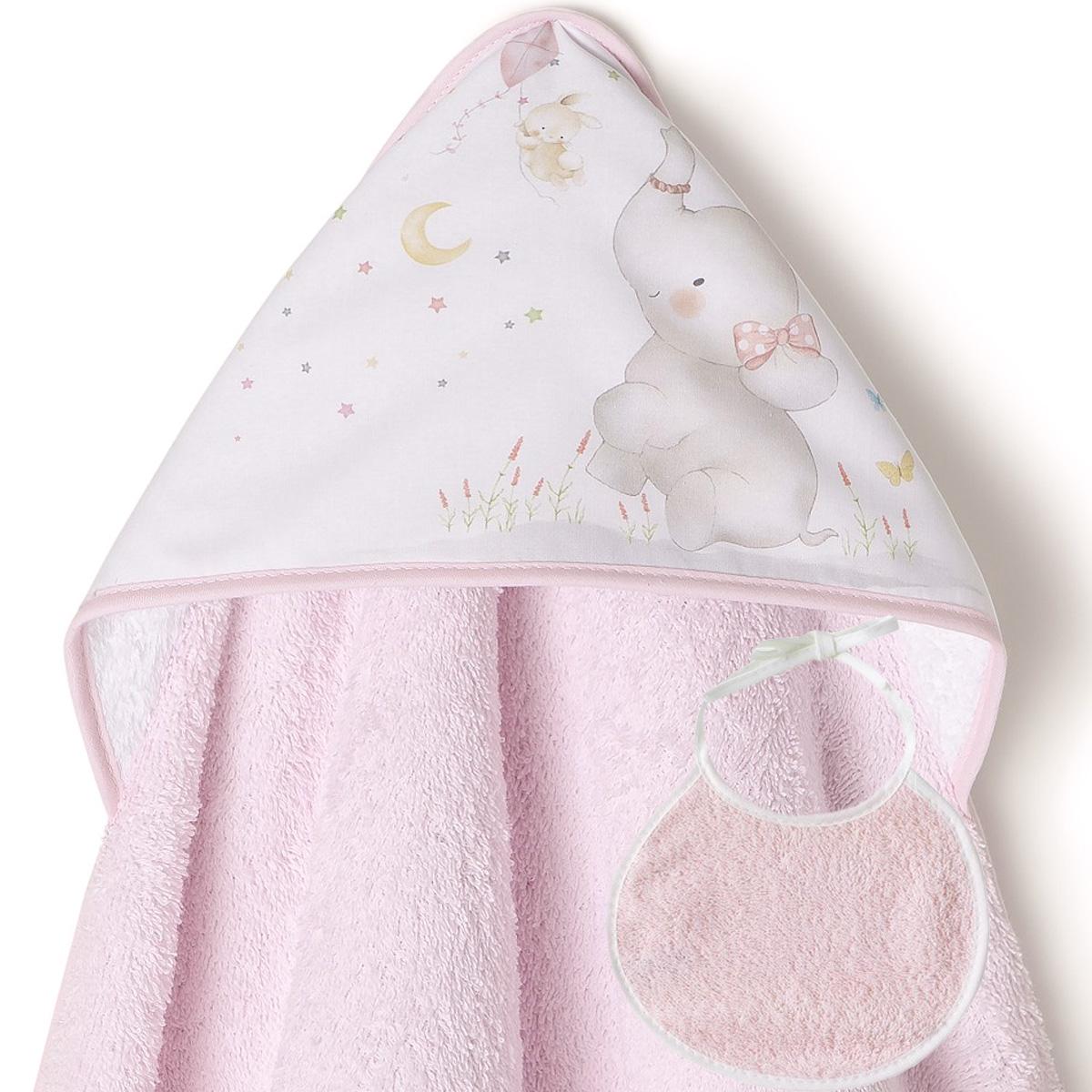 Capa de Baño con babero para bebe INTERBABY "elefante"rosa