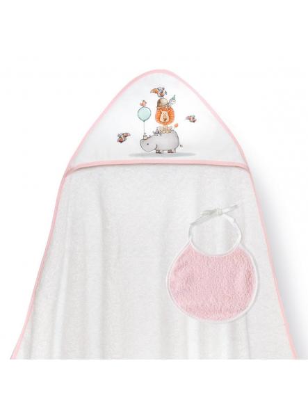 Capa de Baño con babero para bebe INTERBABY "rino leon" blanca rosa [0]