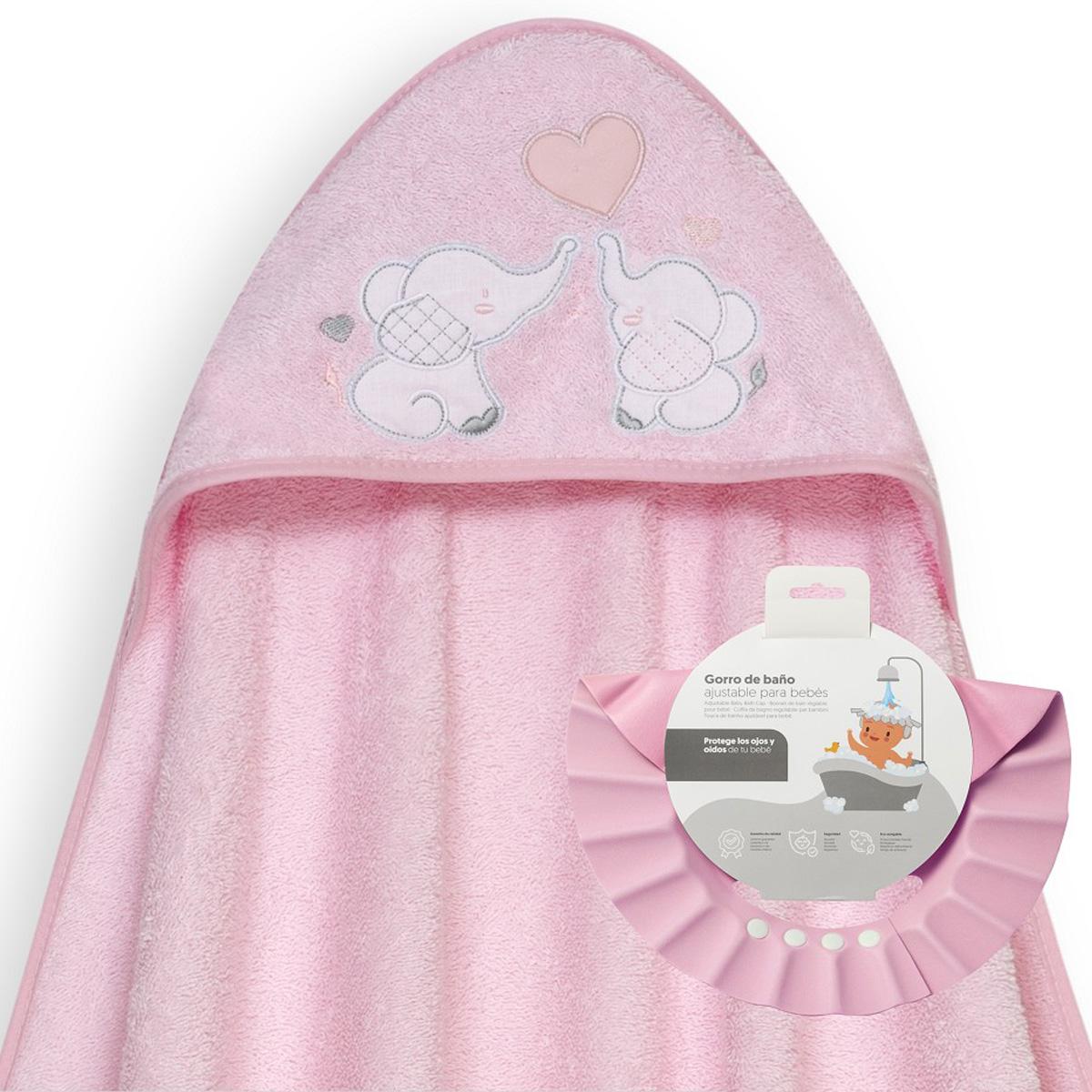 Capa de Baño con gorro para bebe INTERBABY "elefantes" rosa
