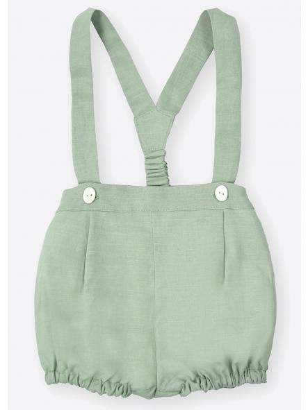 Conjunto de bebe niño ceremonia y bautizo AMAYA pantalón con tirantes verde caqui [1]