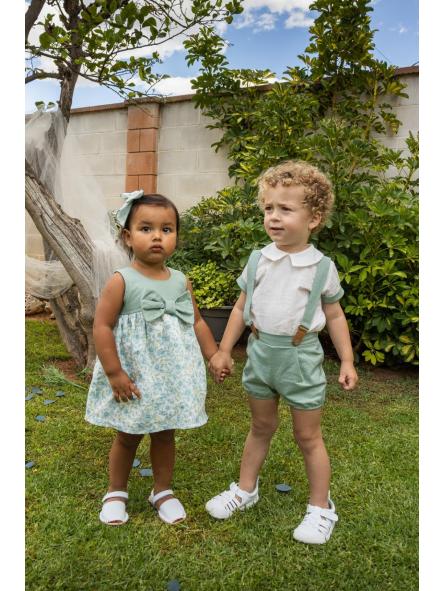 Vestido Caspio para bebe niña CALAMARO lino flores verde [4]