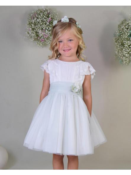 Vestido ceremonia y arras niña AMAYA tul verde agua 612401