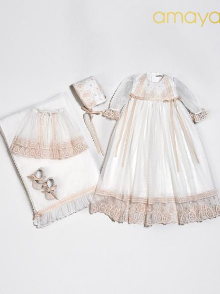 Faldón de bautizo bebe AMAYA tul bordaddo huve [7]