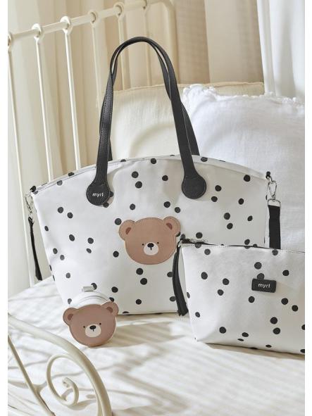 Bolso maternidad MAYORAL topos y oso negro 19279