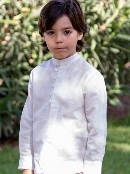 Camisa manga larga cuello mao  EVA MARTINEZ ceremonia y arras lino crudo [1]