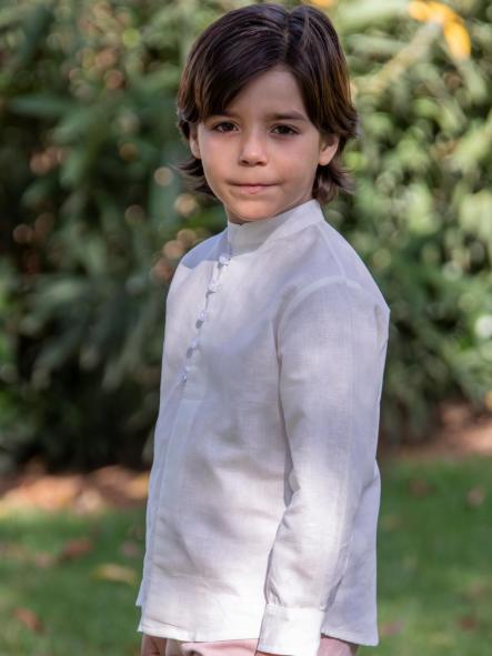 Camisa manga larga cuello mao  EVA MARTINEZ ceremonia y arras lino crudo [2]