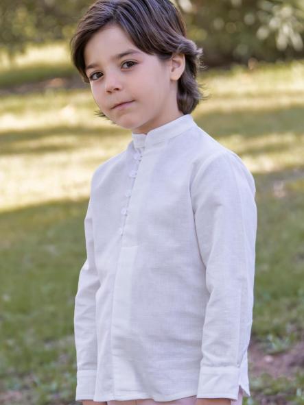 Camisa manga larga cuello mao  EVA MARTINEZ ceremonia y arras lino crudo [4]